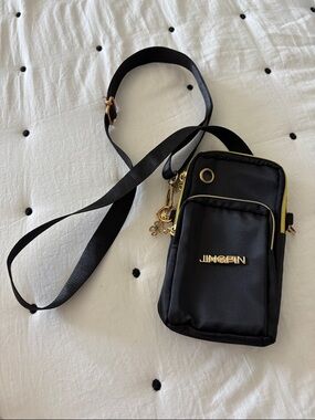 JINGPIN Black Crossbody Phone Bag with Gold Hardware